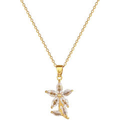 Diamond flower leaf copper pendant stainless steel chain necklace