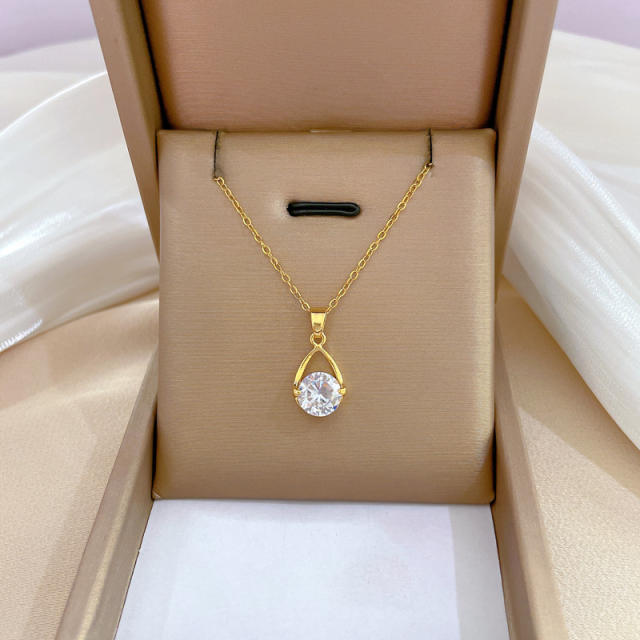 Chic drop cubic zircon pendant diamond stainless steel chain necklace for women
