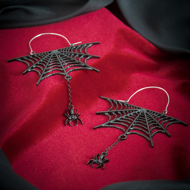 Gothic punk trend halloween hollow out web spider hoop earrings