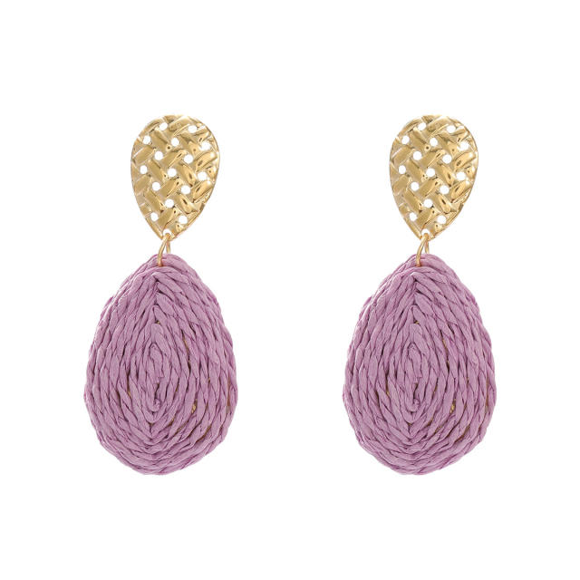 Summer fresh colorful straw drop women earrings beach earrings