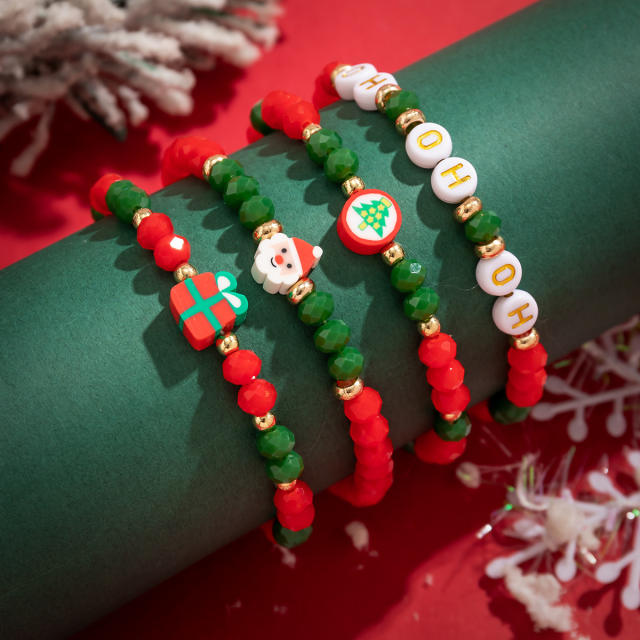 6pcs set christmas series clay bead letter  bracelet set