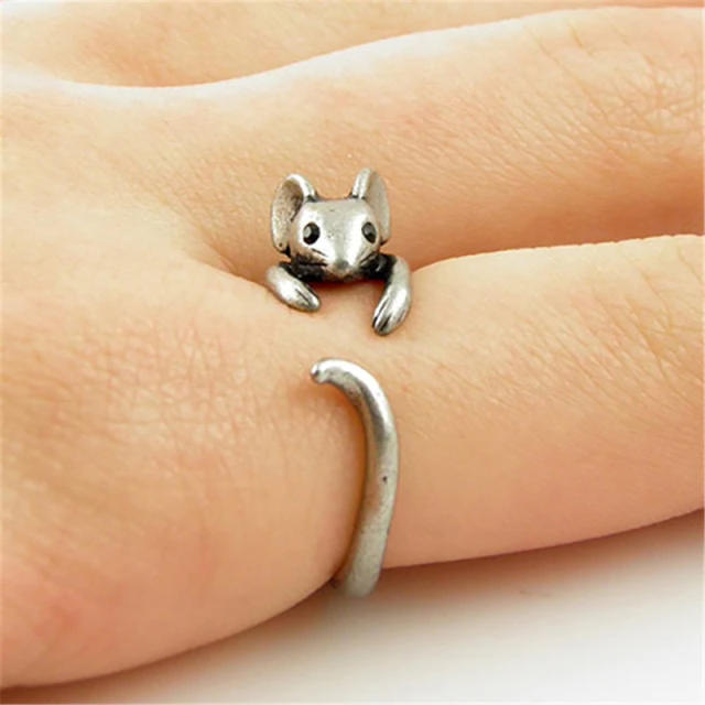 Cute vintage silver color the rat design openning rings