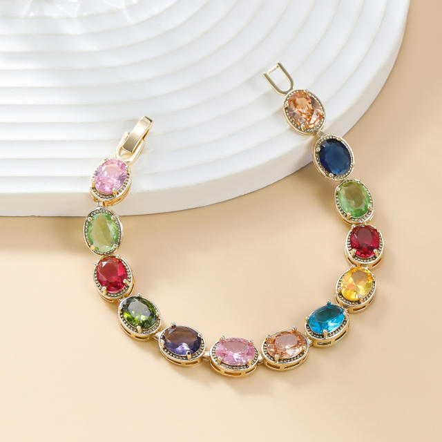 Delicate hiphop rainbow cubic zircon statement copper tennis bracelet