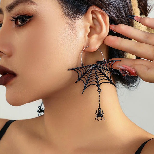 Gothic punk trend halloween hollow out web spider hoop earrings