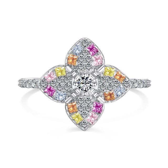 925 sterling silver full diamond clover classic women finger rings diamond rings