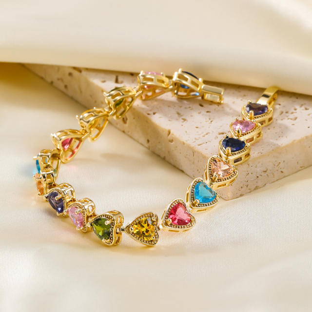 Hiphop colorful cubic zircon copper tennis bracelet