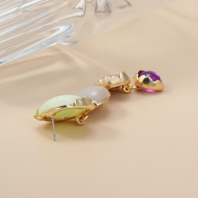 Summer contrast color fresh sweet resin bead dangle earrings for women