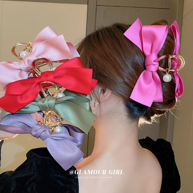 Korean fashion plain color bow large hair claw clips for women