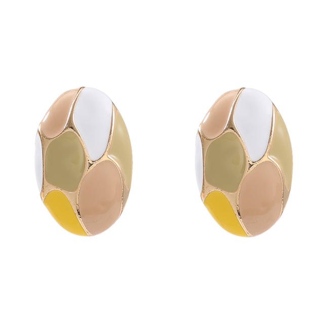 Sweet contrast color enamel oval shape metal studs earrings