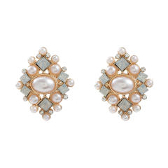 Geometric shape circle diamond shape pearl bead women studs earrings
