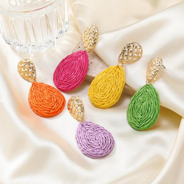 Summer fresh colorful straw drop women earrings beach earrings