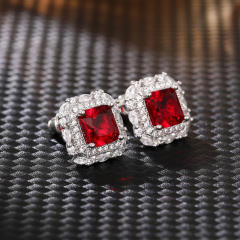 Classic diamond rose red cubic zircon square studs earrings