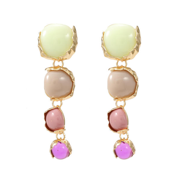 Summer contrast color fresh sweet resin bead dangle earrings for women