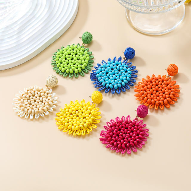 Summer boho colorful bead straw earrings dangle earrings