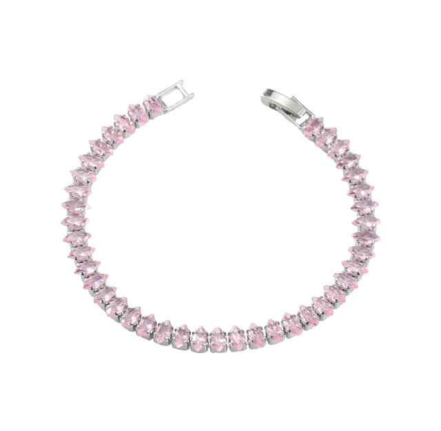 Silver color pink cubic zircon copper tennis bracelet