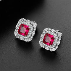 Classic diamond rose red cubic zircon square studs earrings