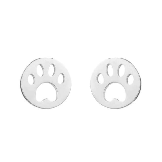 Cute paw hollow out heart round shape stainless steel studs earrings
