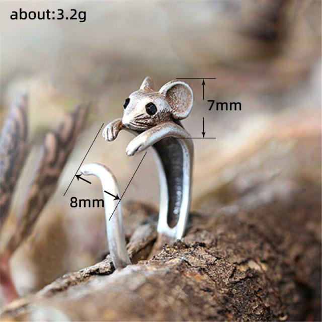 Cute vintage silver color the rat design openning rings