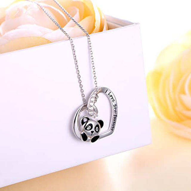 Sweet heart pendant cute panada dainty women necklace
