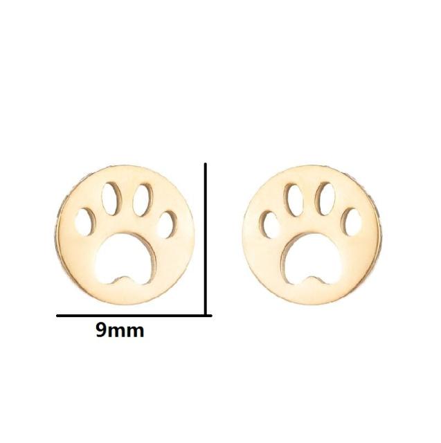 Cute paw hollow out heart round shape stainless steel studs earrings