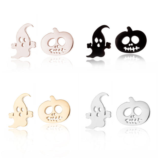 Halloween pumpkin ghost stainless steel studs earrings