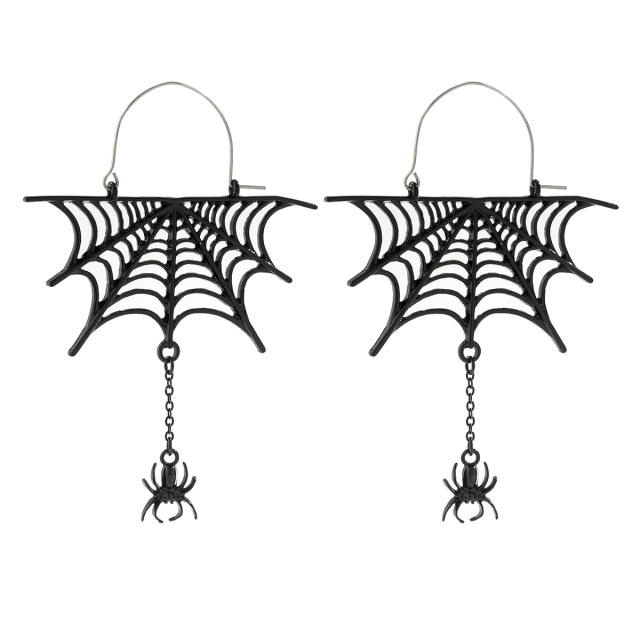Gothic punk trend halloween hollow out web spider hoop earrings