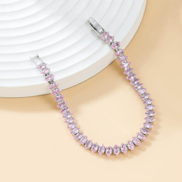 Silver color pink cubic zircon copper tennis bracelet