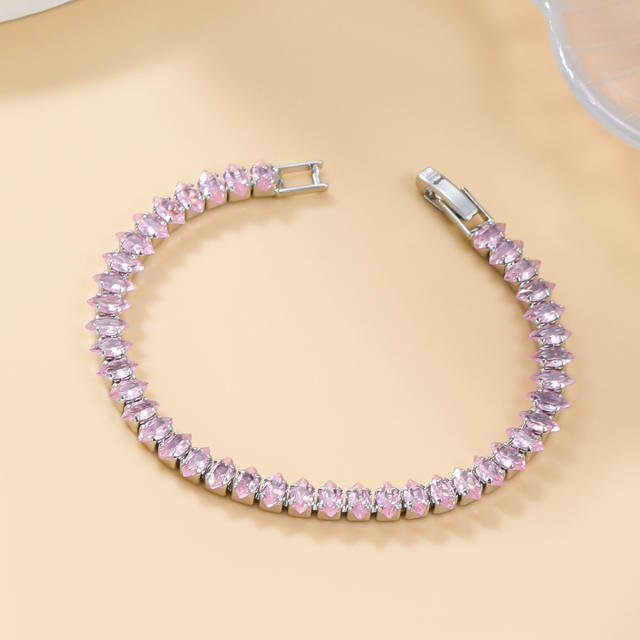 Silver color pink cubic zircon copper tennis bracelet