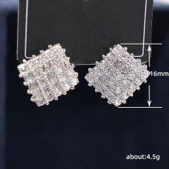 Delicate pave setting cubic zircon diamond square studs earrings