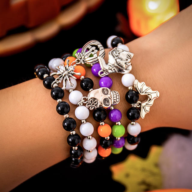 5PCS set halloween series ghost skull charm bead bracelet set