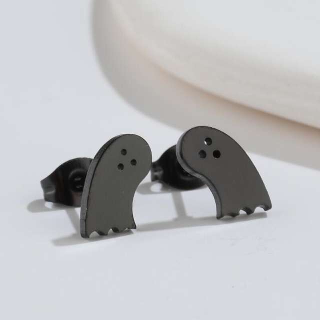 Halloween bat skull web 4 color stainless steel tiny studs earrings