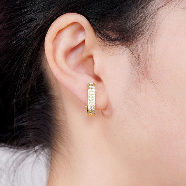 Easy match hollow out pattern diamond huggie earrings