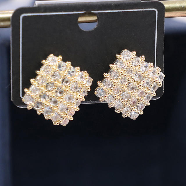 Delicate pave setting cubic zircon diamond square studs earrings