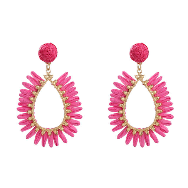 Boho holiday beach trend colorful straw hollow drop earrings