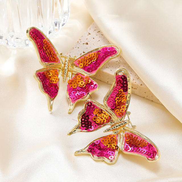 Hot sale rose red sequins butterfly stereo studs earrings