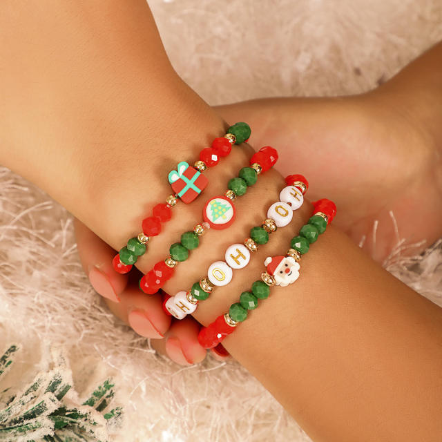 6pcs set christmas series clay bead letter  bracelet set