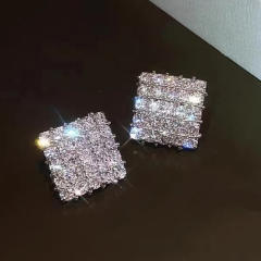 Delicate pave setting cubic zircon diamond square studs earrings
