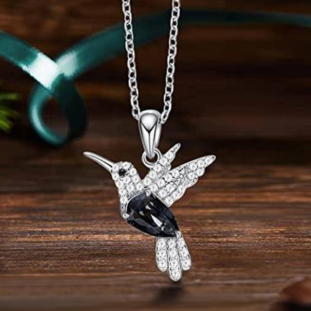 Dainty diamond hummingbird charm pendant necklace