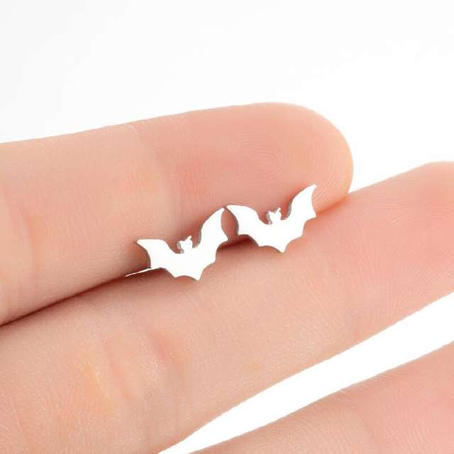 Halloween bat skull web 4 color stainless steel tiny studs earrings