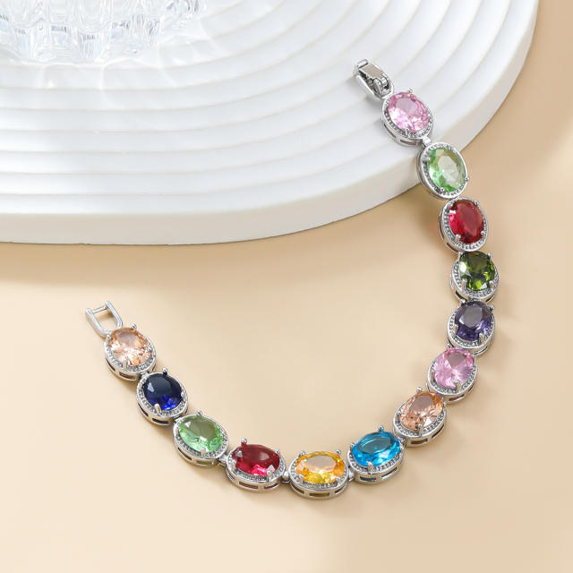 Delicate hiphop rainbow cubic zircon statement copper tennis bracelet