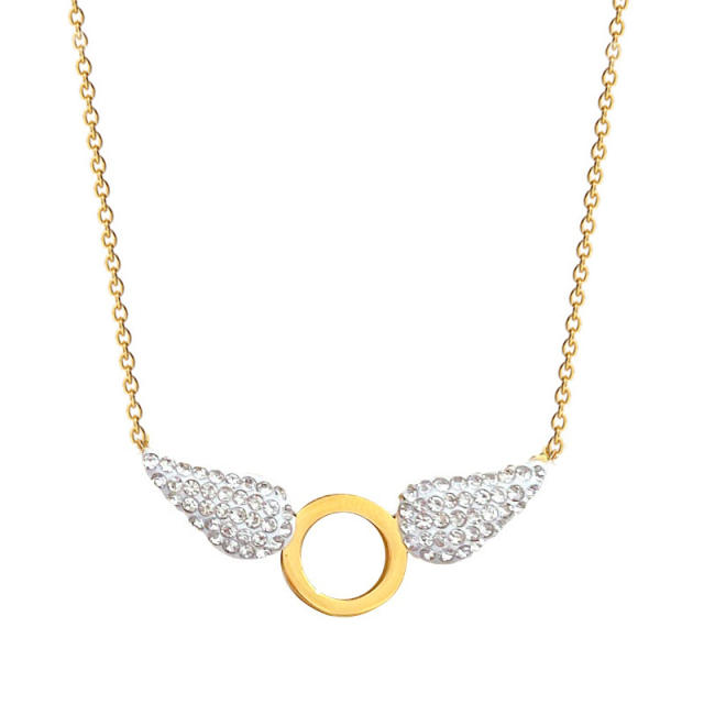 Delicate diamond wing circle stainless steel necklace
