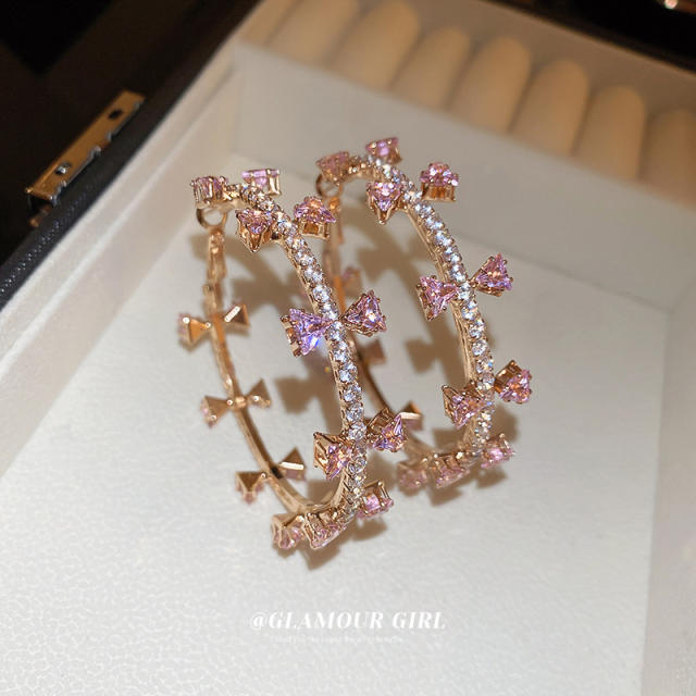 Luxury sweet diamond bow large size hoop earrings for women