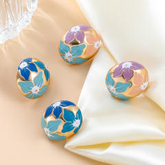 Sweet enamel flower oval shape metal studs earrings