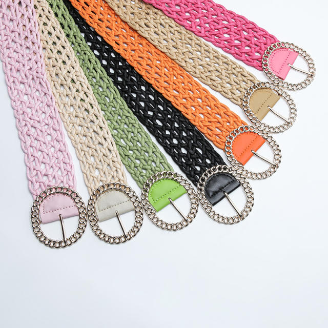Boho cotton rope corchet round buckle belt dress belt for women