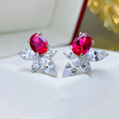 Delicate rose red cubic zircon copper studs earrings for women