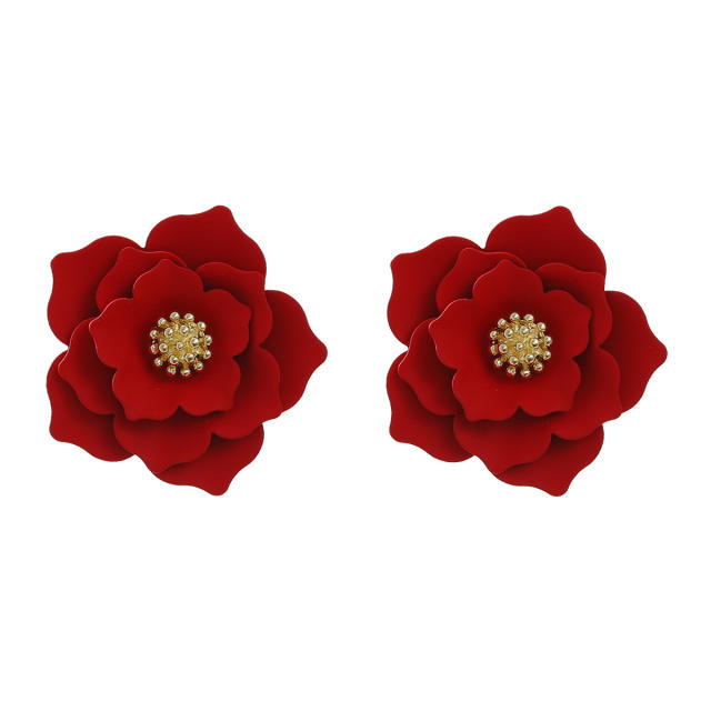 Sweet color painting bloom petal flower studs earrings holiday earrings