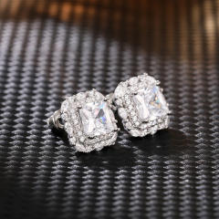 Classic diamond rose red cubic zircon square studs earrings