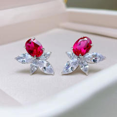 Delicate rose red cubic zircon copper studs earrings for women