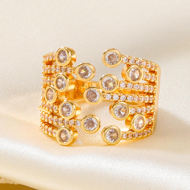 Chunky pave setting cubic zircon gold plated copper rings for women