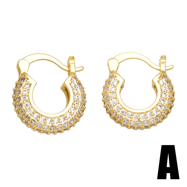 Luxury gold color full diamond copper huggie earrings